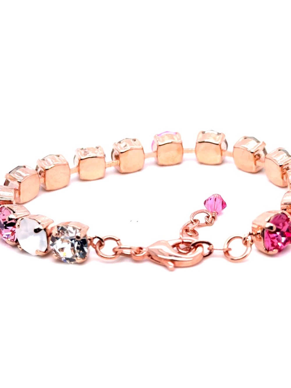 Rose Gold Pink & Clear Crystal Tennis Bracelet (E5) - Picture 4 of 4